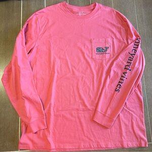 Vineyard Vines Men's Coral Long Sleeve Shirt with Fall Whale graphic